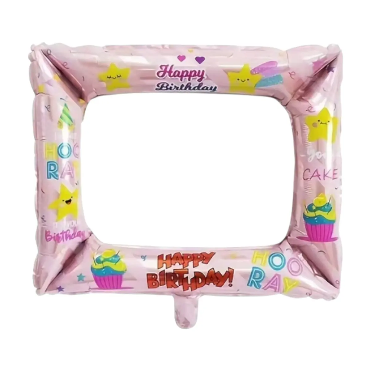 Globo de marco de fotografía Happy birthday rosado