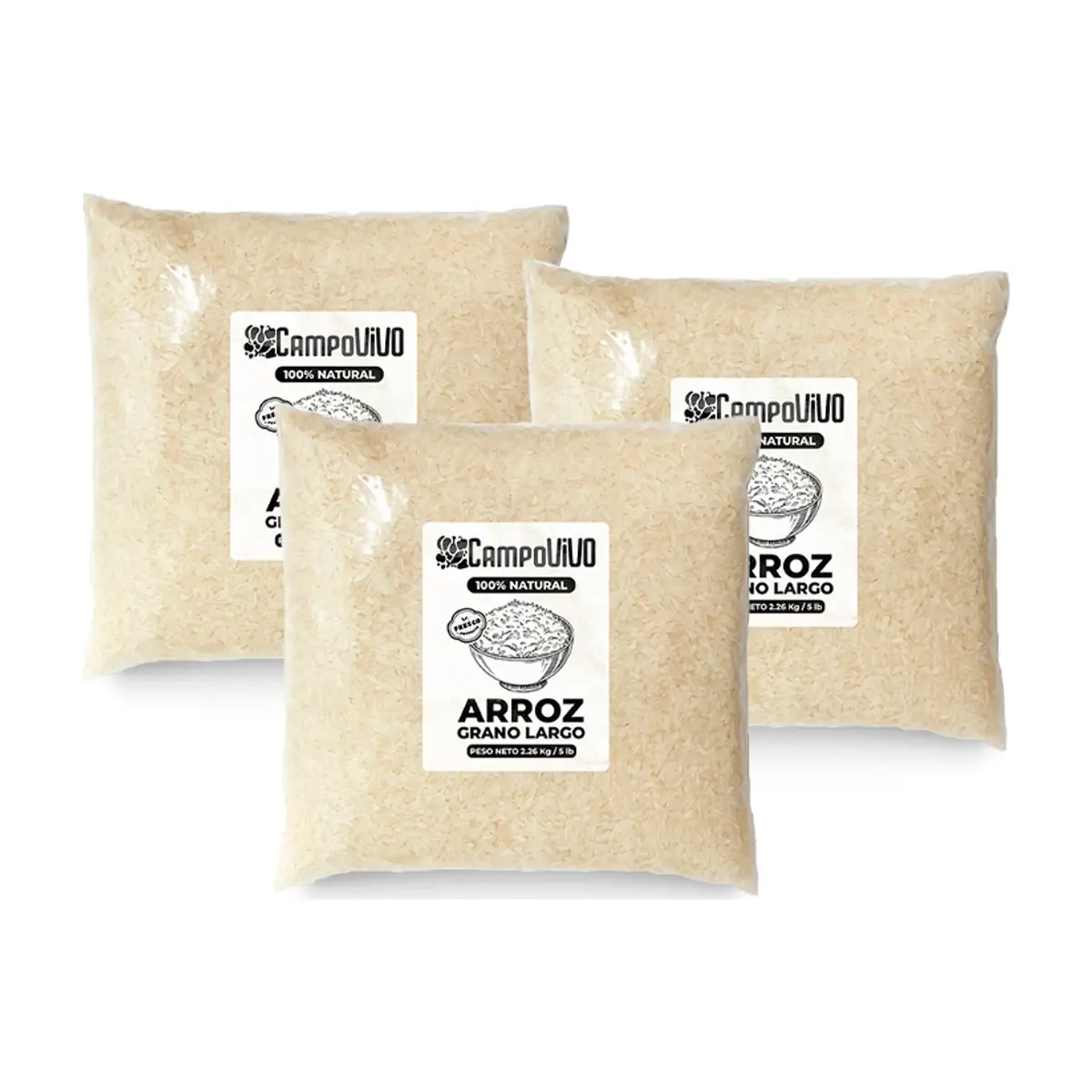 Arroz de grano largo Campo Vivo (3 x 2.26 kg / 5 lb)