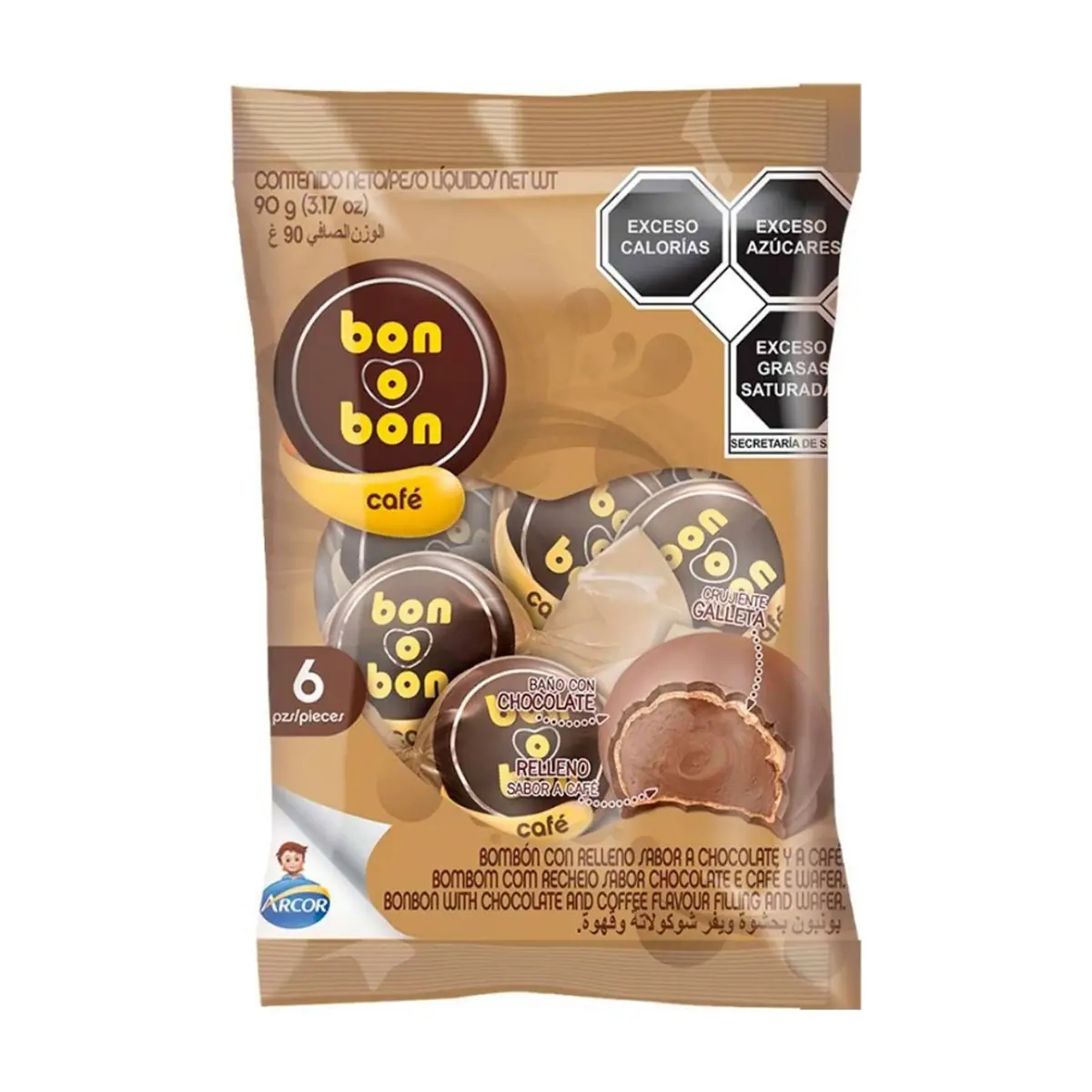 Bombon con relleno sabor a chocolate y café Bon o Bon Arcor (90 g / 3.17 oz) - Imagen 1