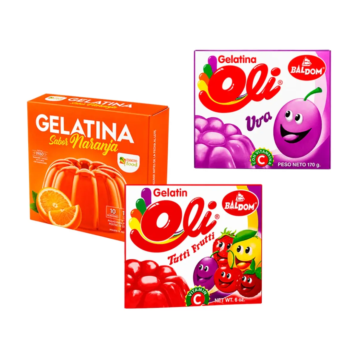 Combo: Gelatina naranja + Gelatina uva + Gelatina tutti frutti