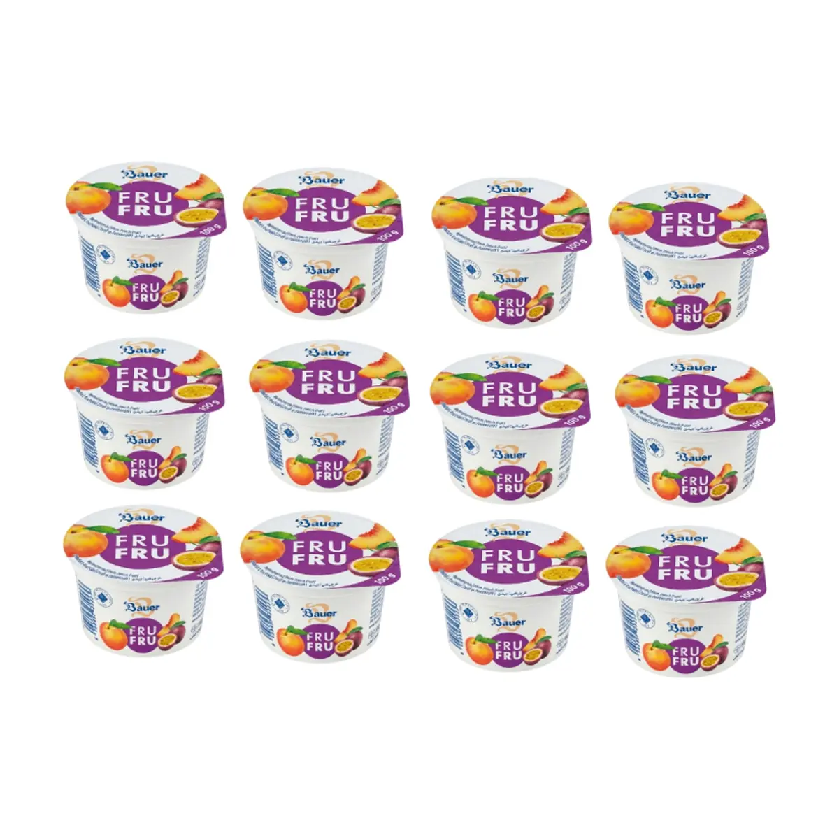 Yogur sabor melocotón-maracuyá Bauer Fru Fru (12 x 100g / 3.53oz)
