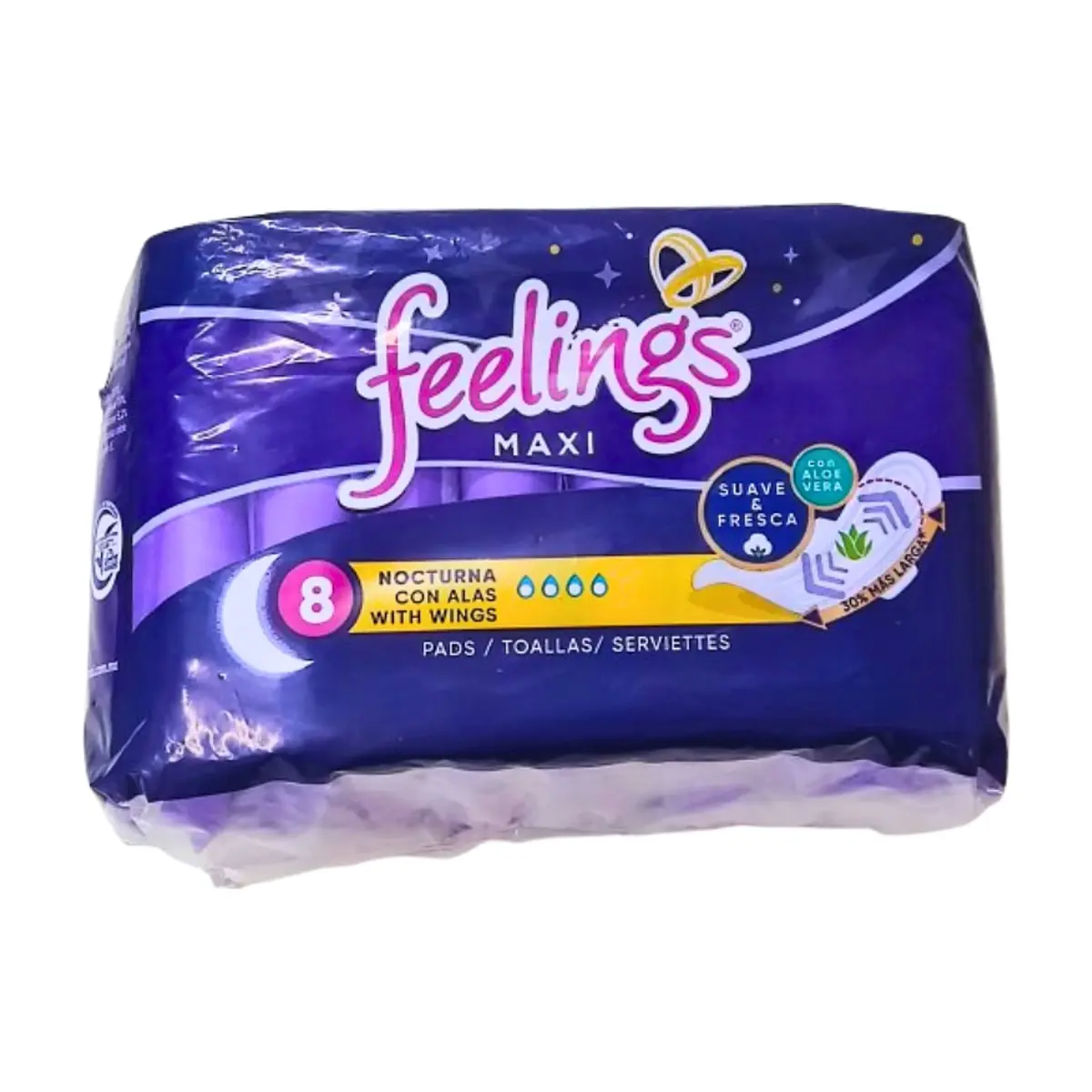 Toallas sanitarias nocturnas con alas Feelings (8 U) - Miniatura 1