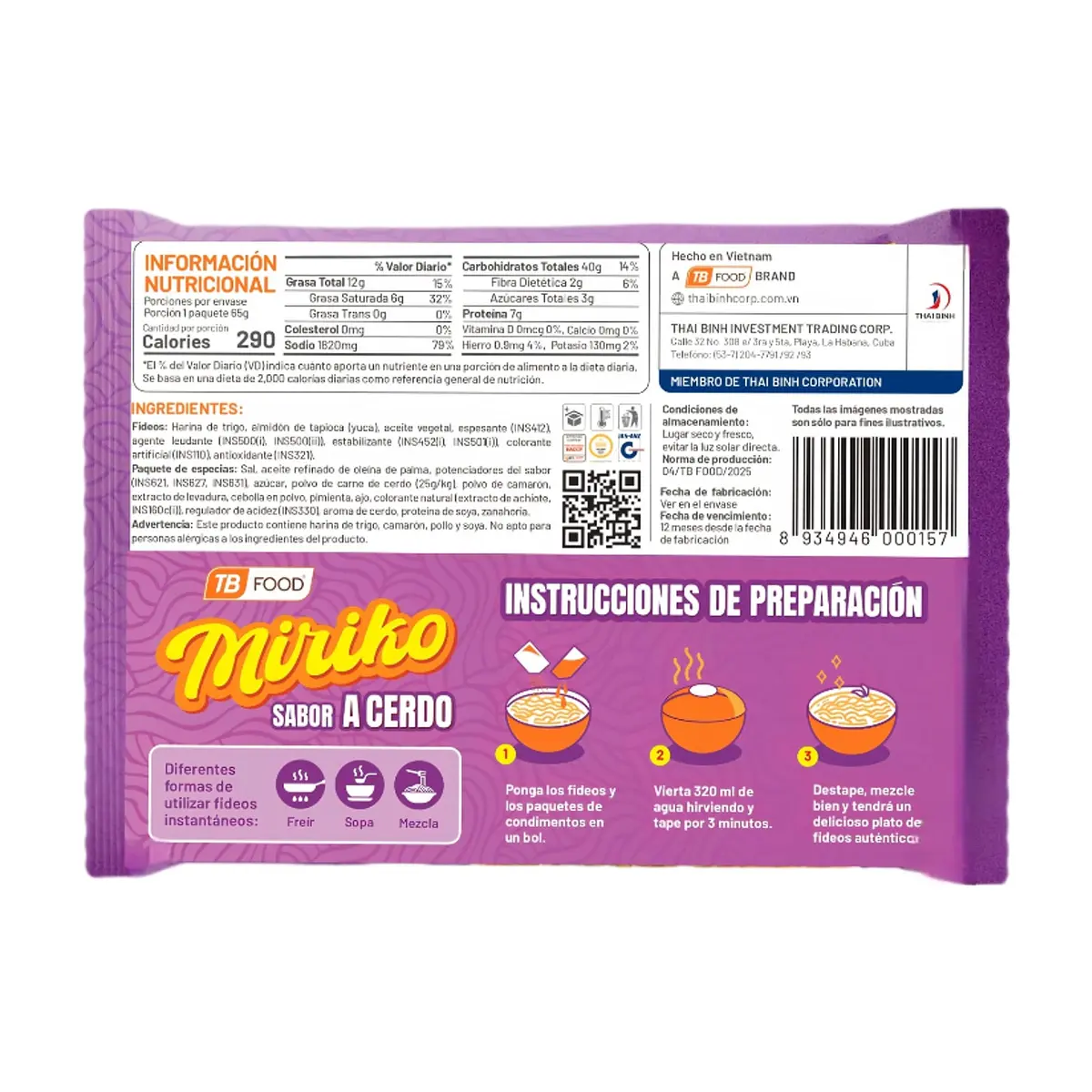 Sopa instantánea de fideos sabor a cerdo Miriko (65 g / 2.29 oz) - Thumbnail 2