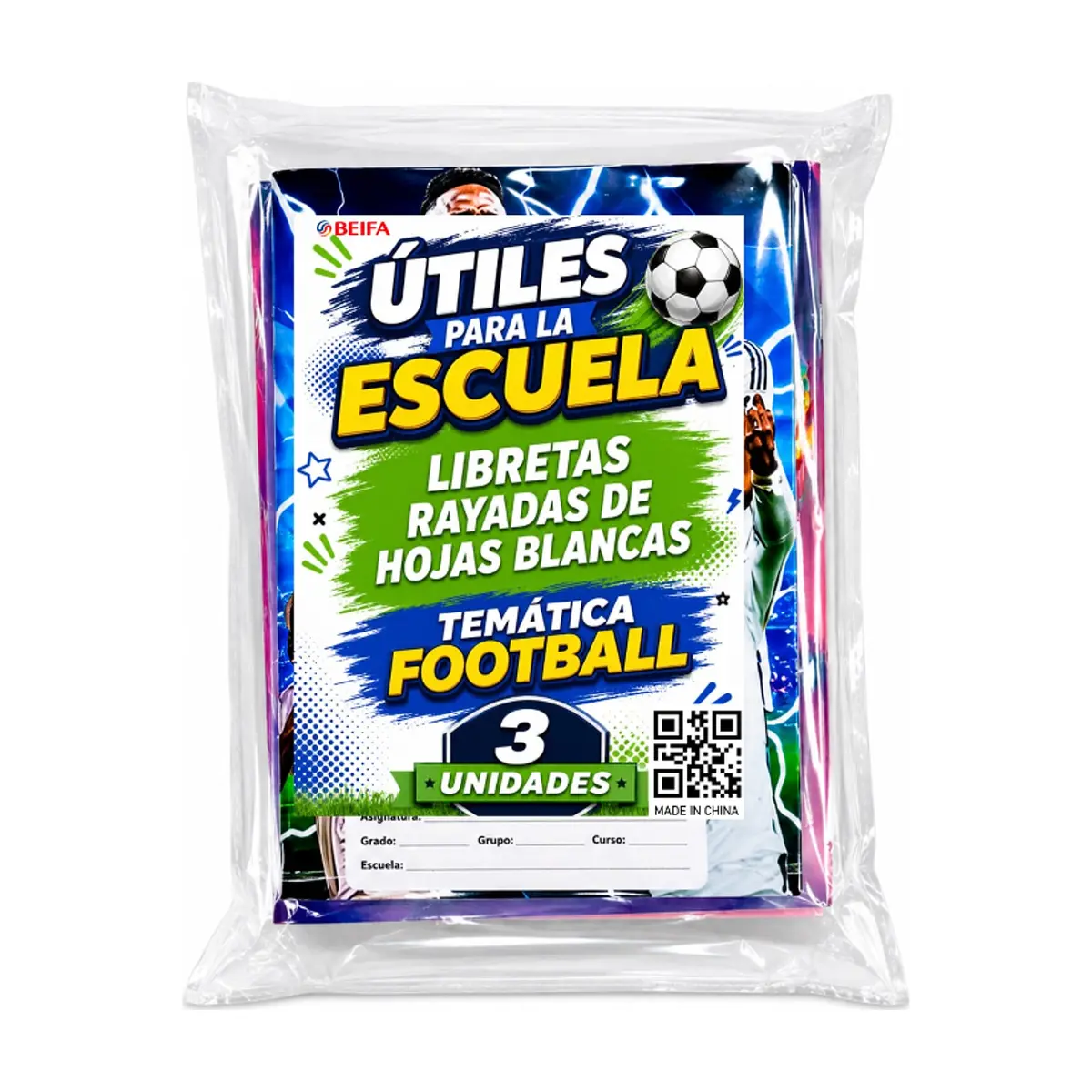 Libretas rayadas con temática de fútbol Beifa (3 U) - Thumbnail 3