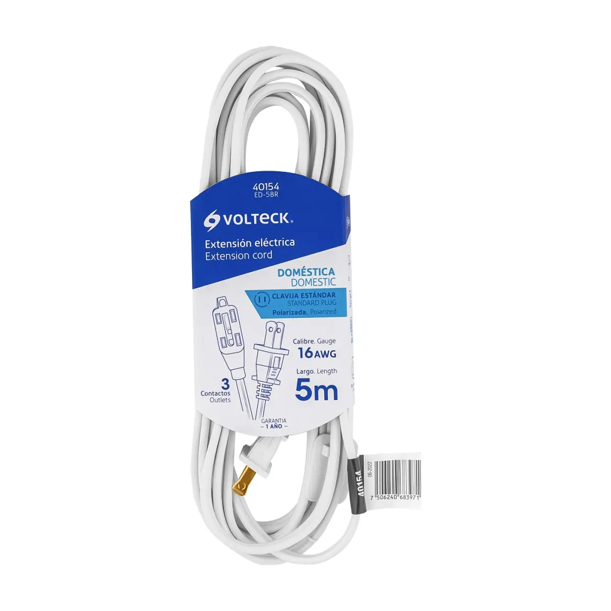 Extensión eléctrica blanca 5 m Volteck ED-5BR