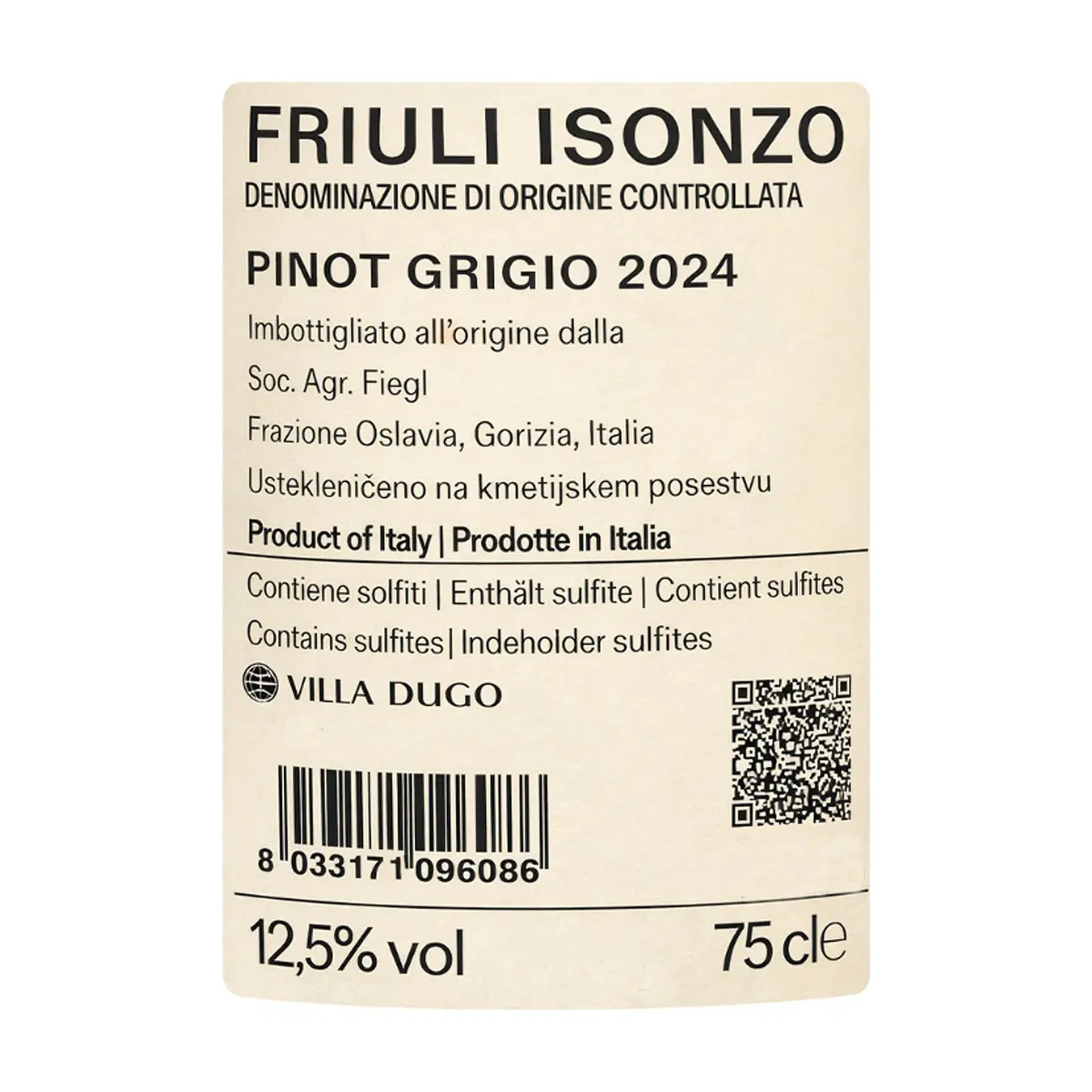 Vino Blanco Pinot Grigio Friuli Isonzo Villa Dugo (750 ml) - Thumbnail 3