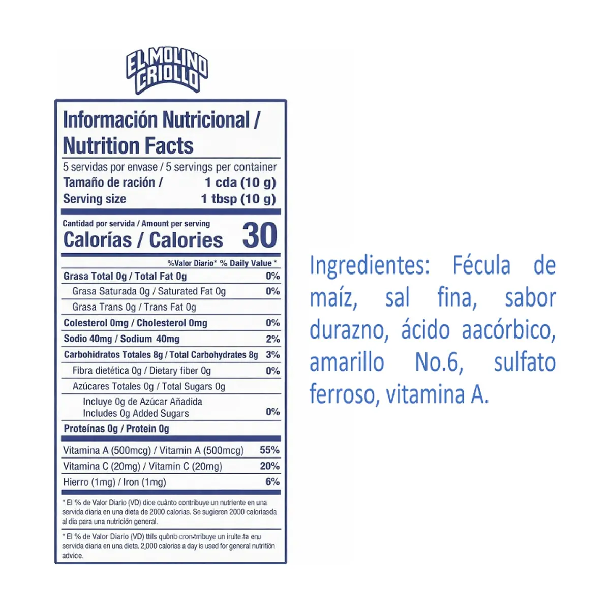 Maicena sabor melocotón El molino Criollo (2 x 50 g / 1.76 oz) - Thumbnail 3