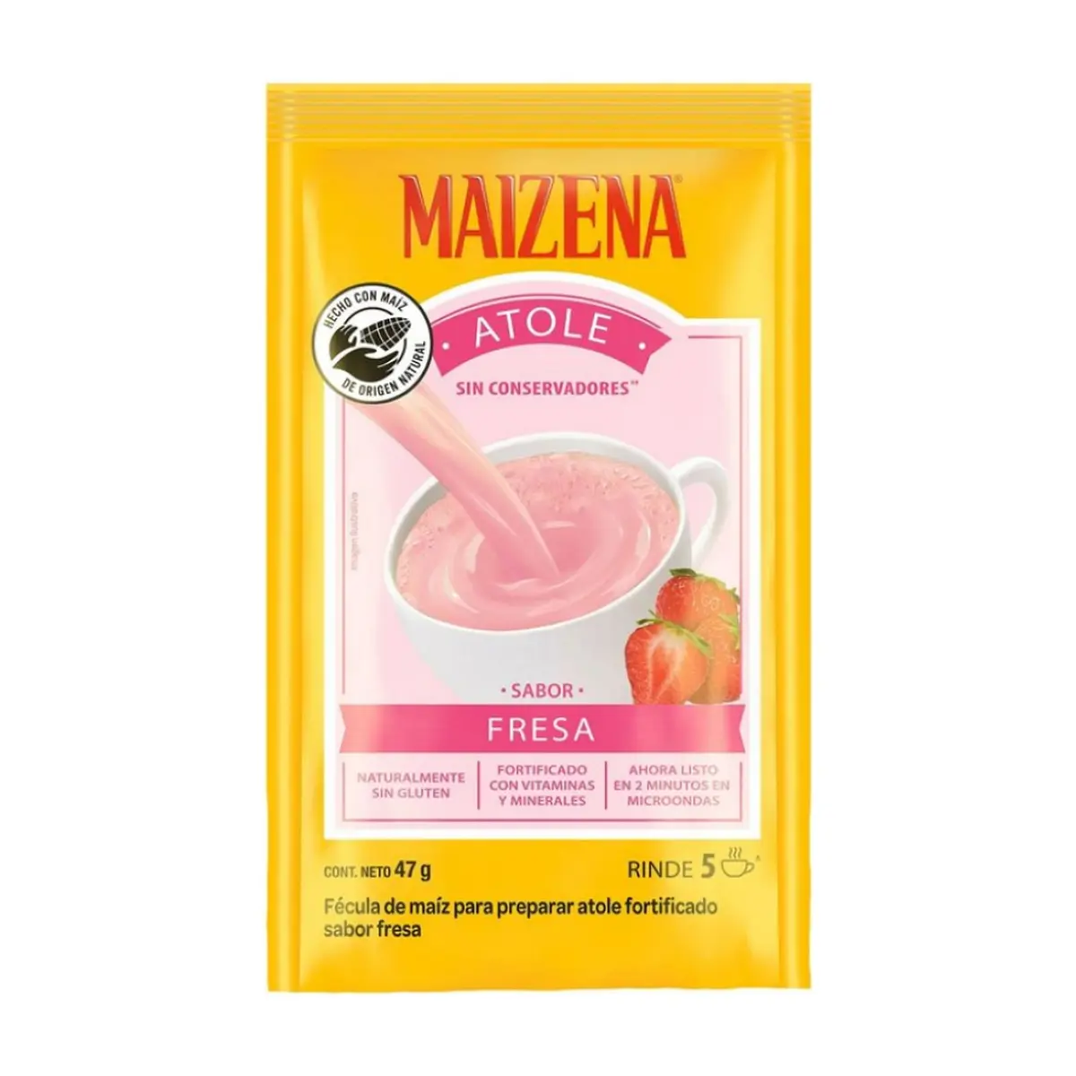 Fécula de maiz para preparar atole fortificado sabor fresa Maizena (47 g / 1.66 oz) - Thumbnail 4