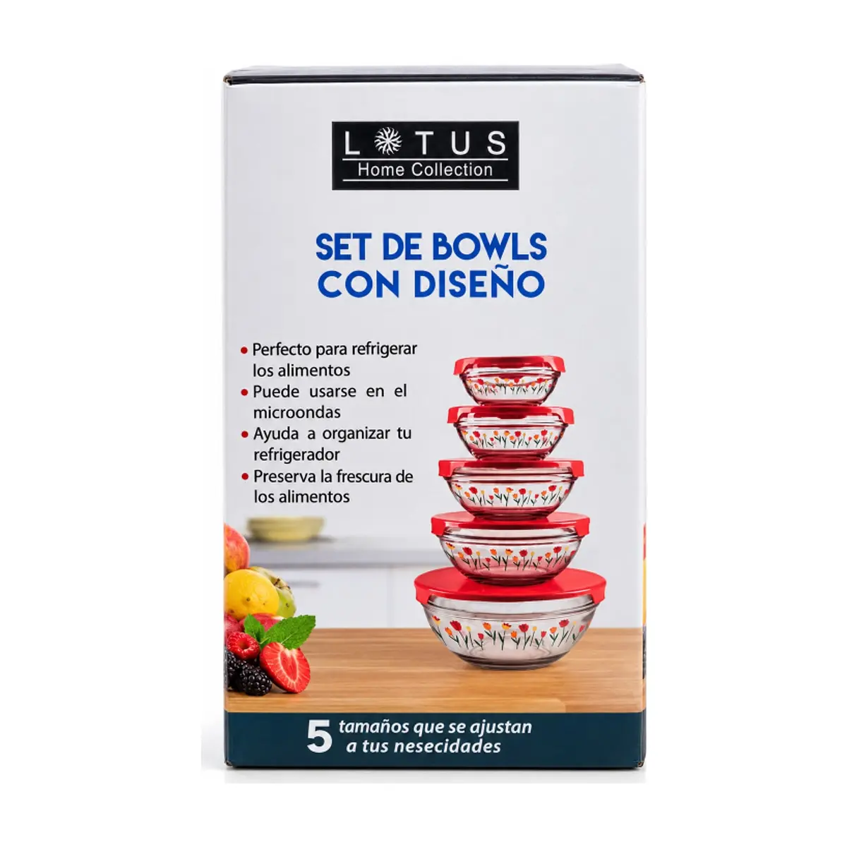 Set de 5 pozuelos de vidrio con tapas y diseño floral LOTUS Home Collection - Miniatura 3
