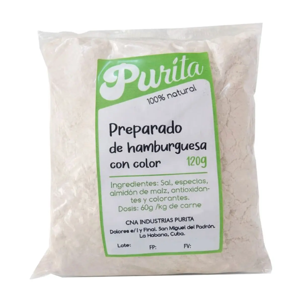 Preparado de hamburguesa con color Purita (120 g / 4.23 oz)