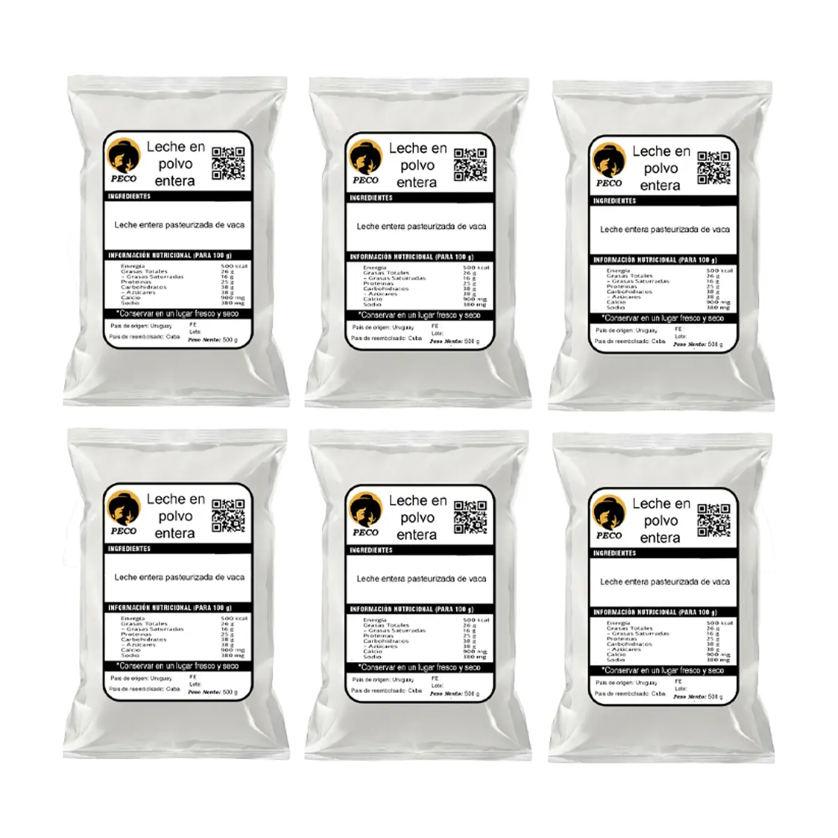Leche en polvo entera Peco (6 x 500 g / 1.1 lb)