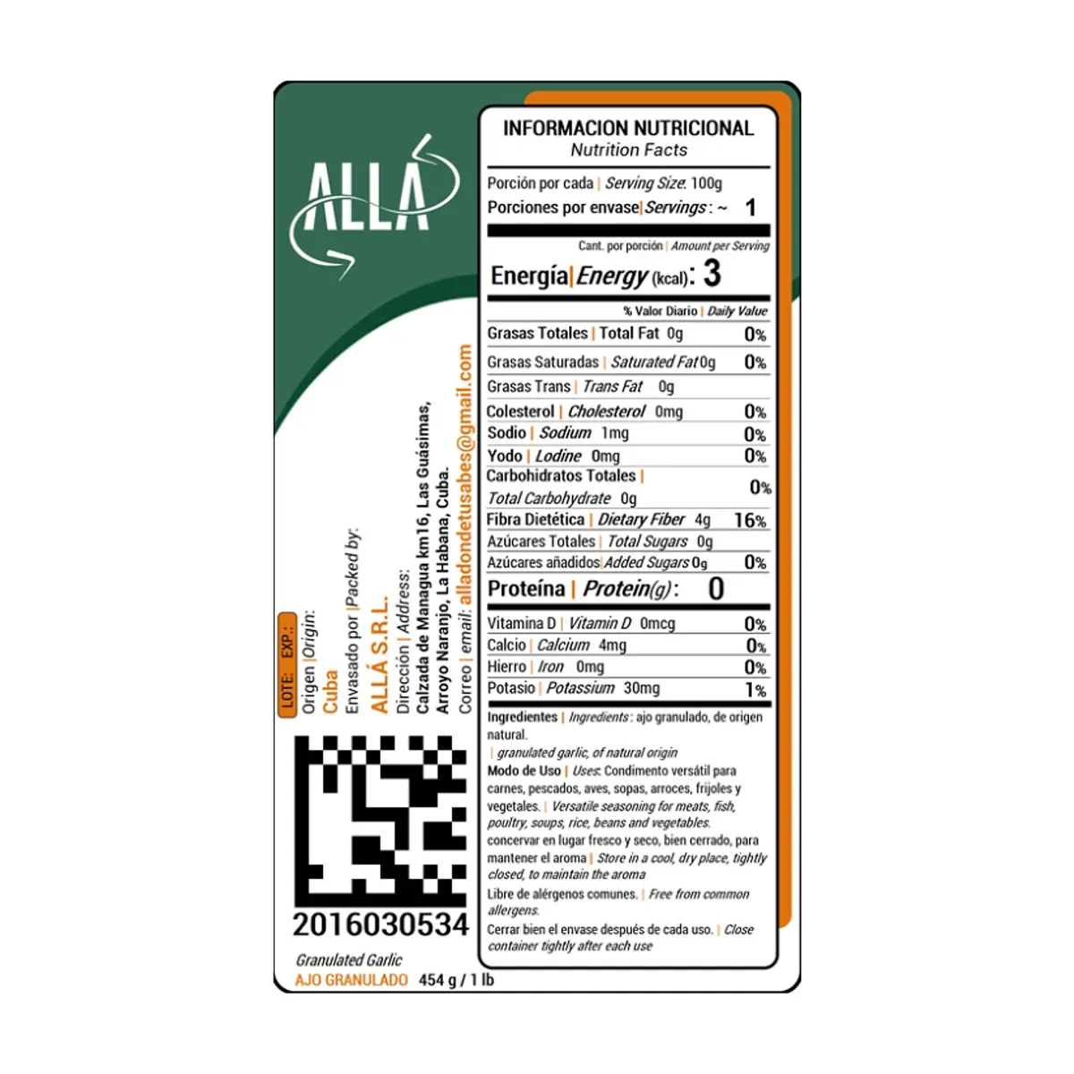 Ajo granulado ALLÁ (454 g / 1 lb) - Thumbnail 2