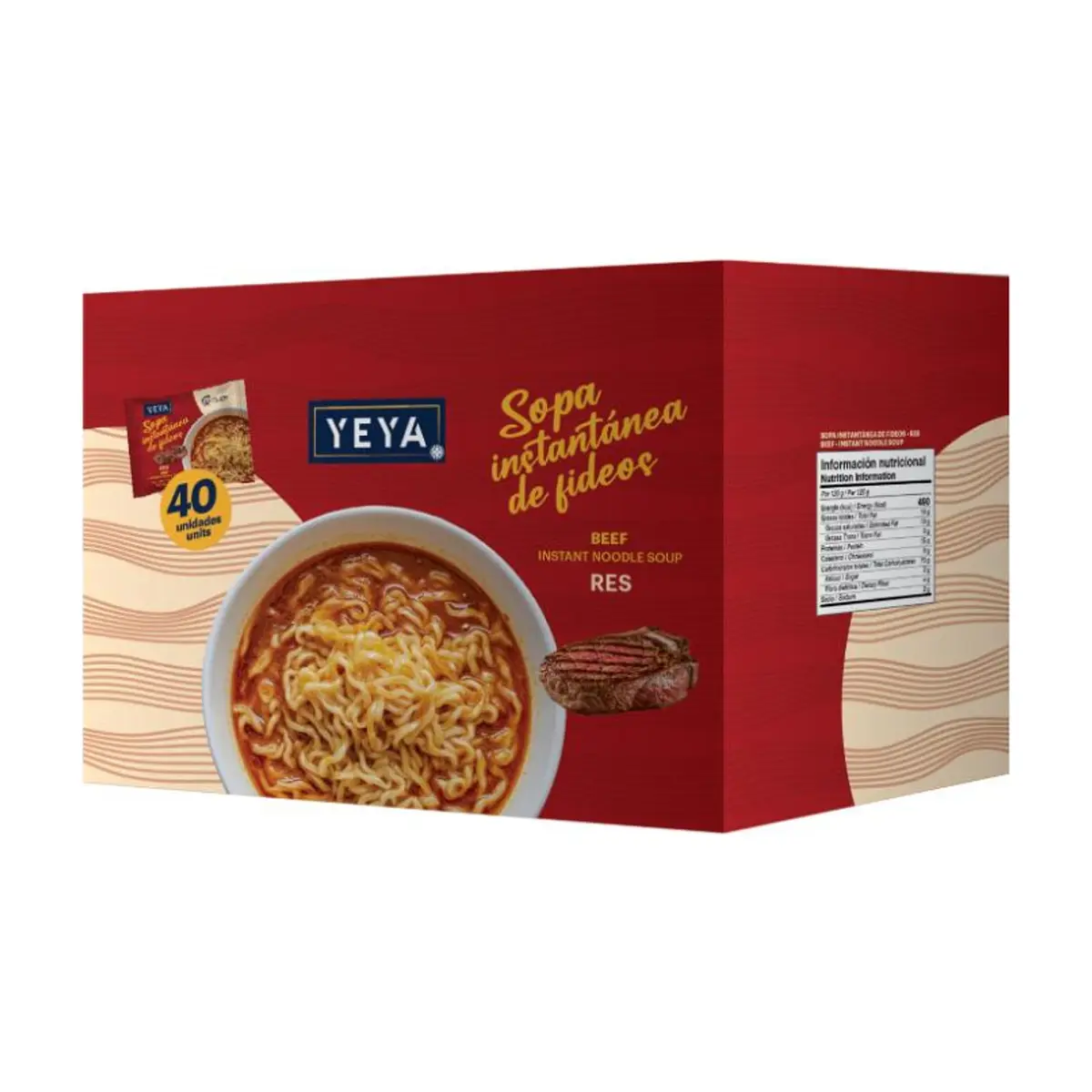 Sopa instantánea de fideos con sabor a res YEYA (40 x 75 g / 2.6 oz)
