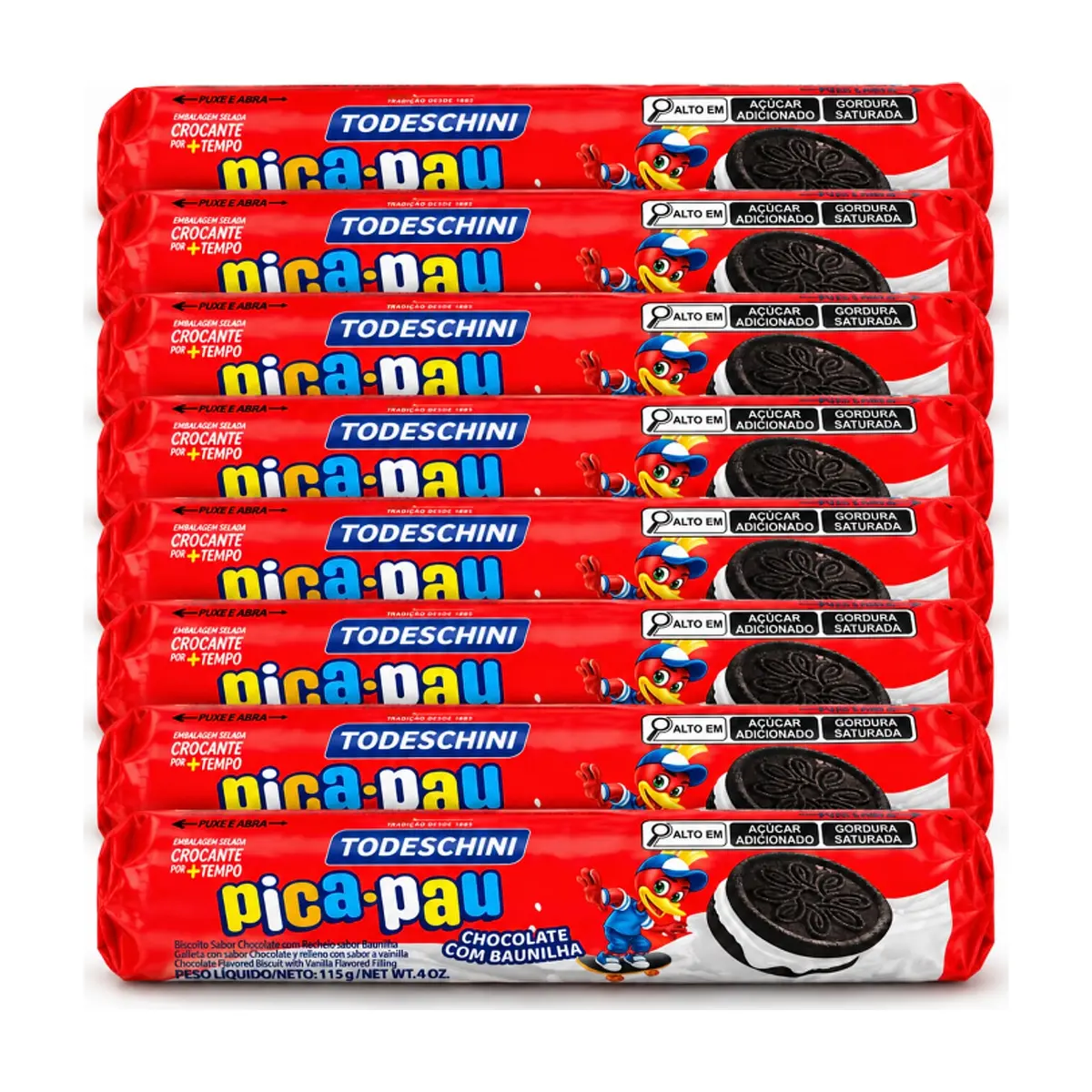 Galletas de chocolate con relleno sabor a vainilla pica pau Todeschini (8 x 115 g / 4 oz)