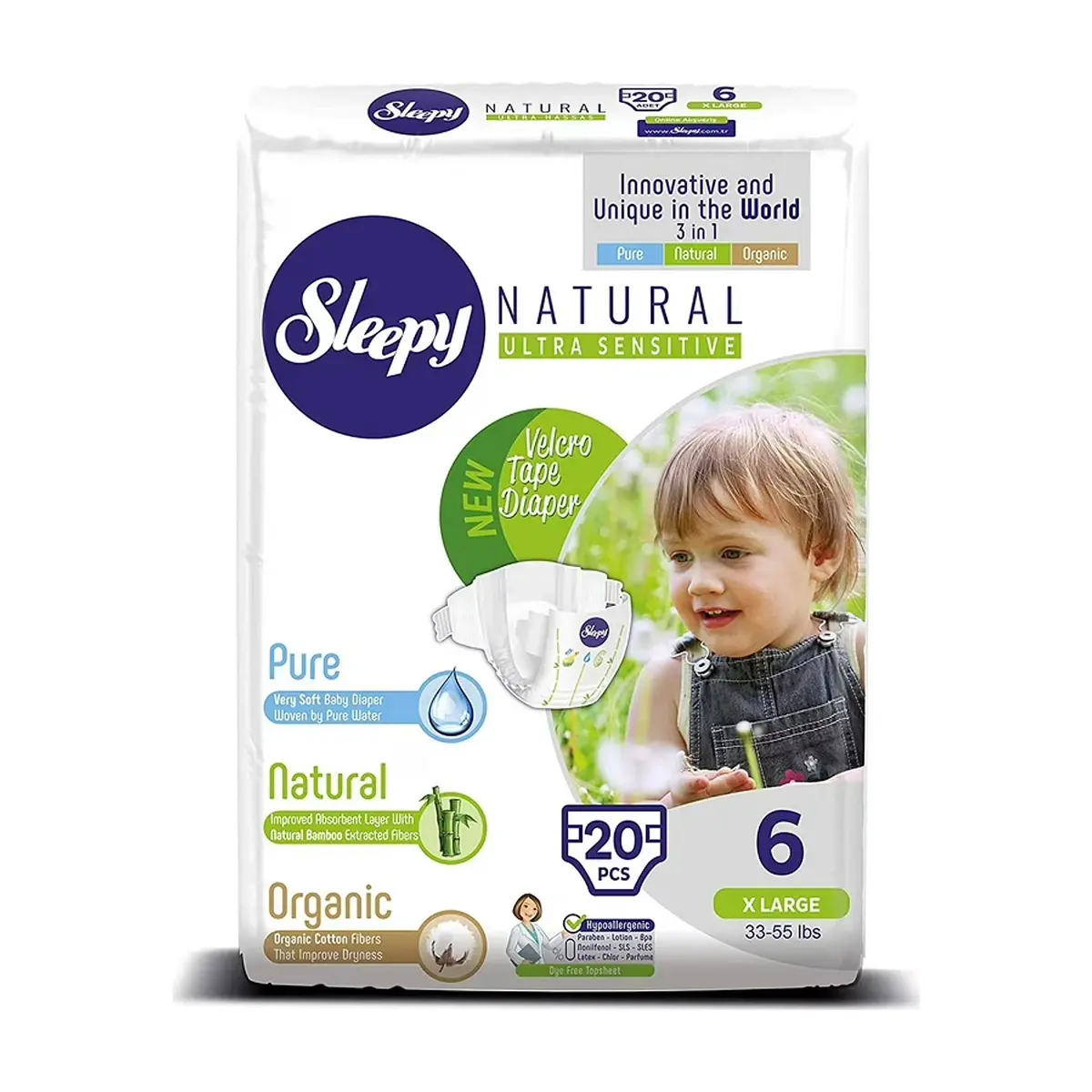 Pañal Sleepy Natural Organic Etapa 6 XL (20 U)