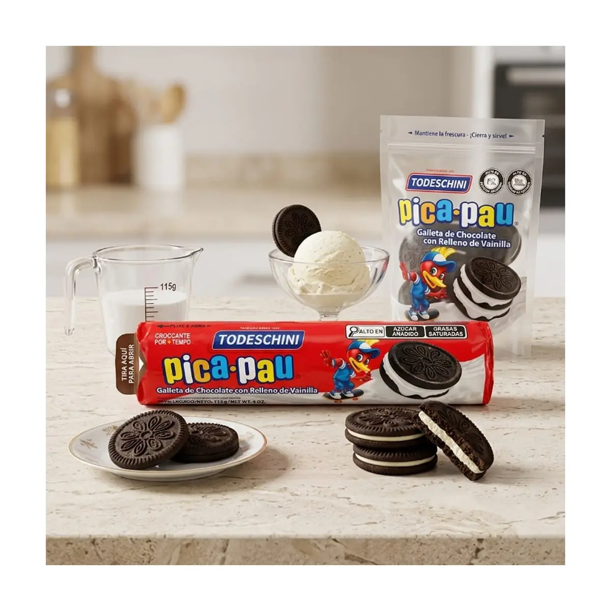Galletas de chocolate con relleno sabor a vainilla pica pau Todeschini (36 x 115 g / 4 oz) - Thumbnail 4