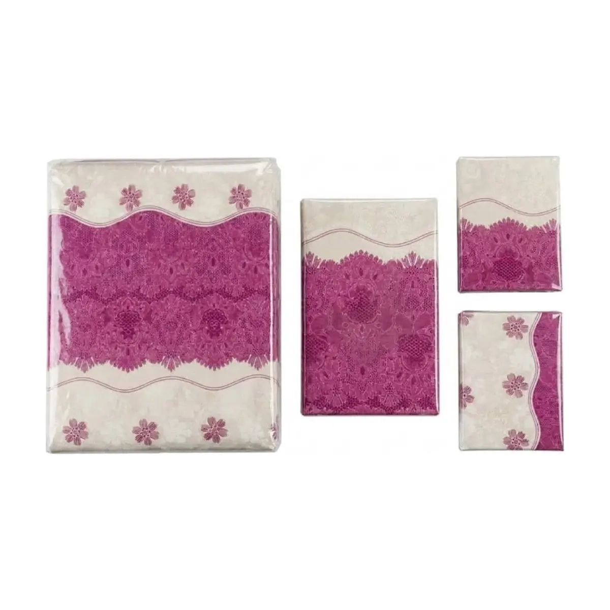 Juego de sábanas Full Size de cuatro piezas con diseño de encaje impreso combinado con flores en tono morado Solla Home - Miniatura 2