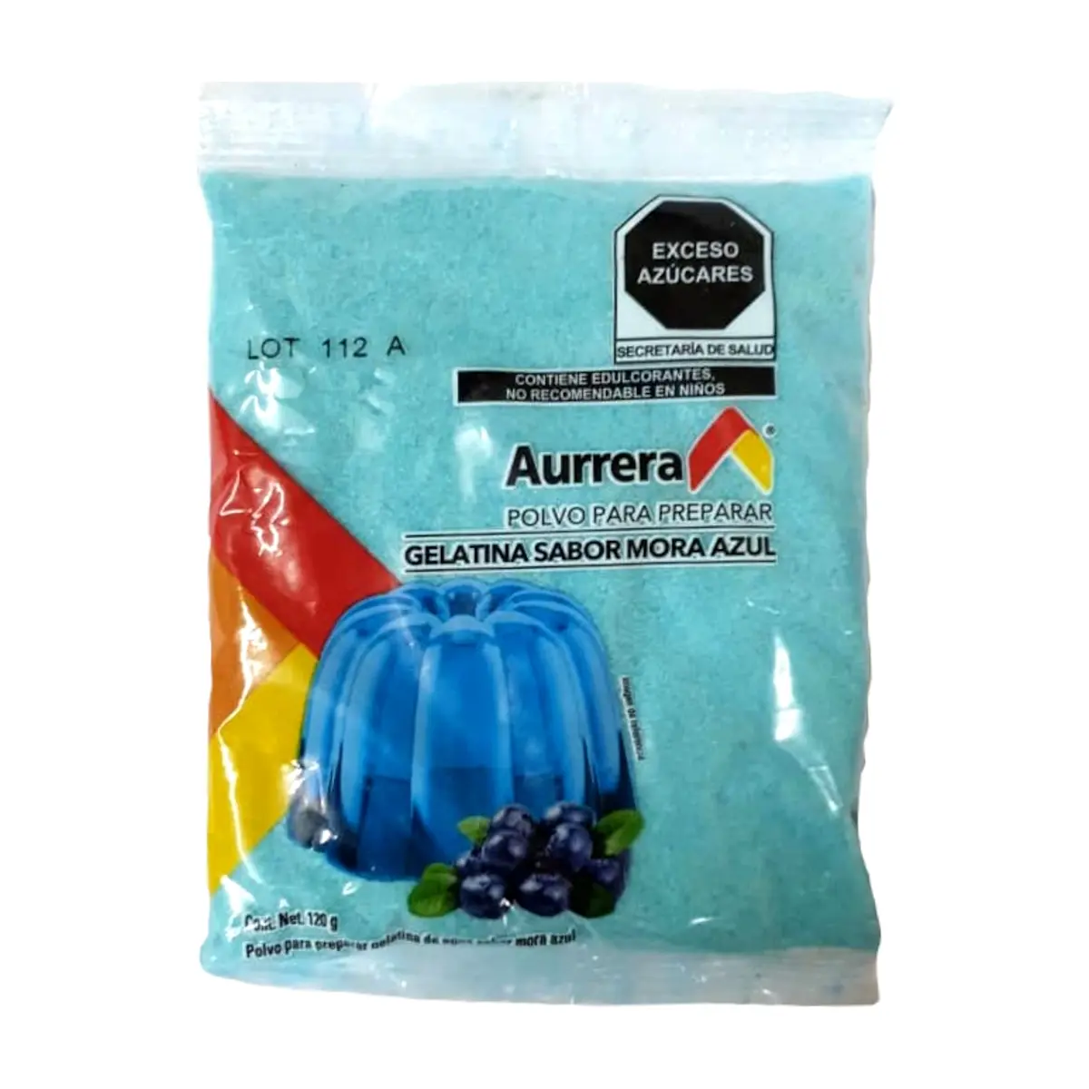 Polvo para preparar gelatina sabor mora azul Aurrera (120 g / 4.23 oz)