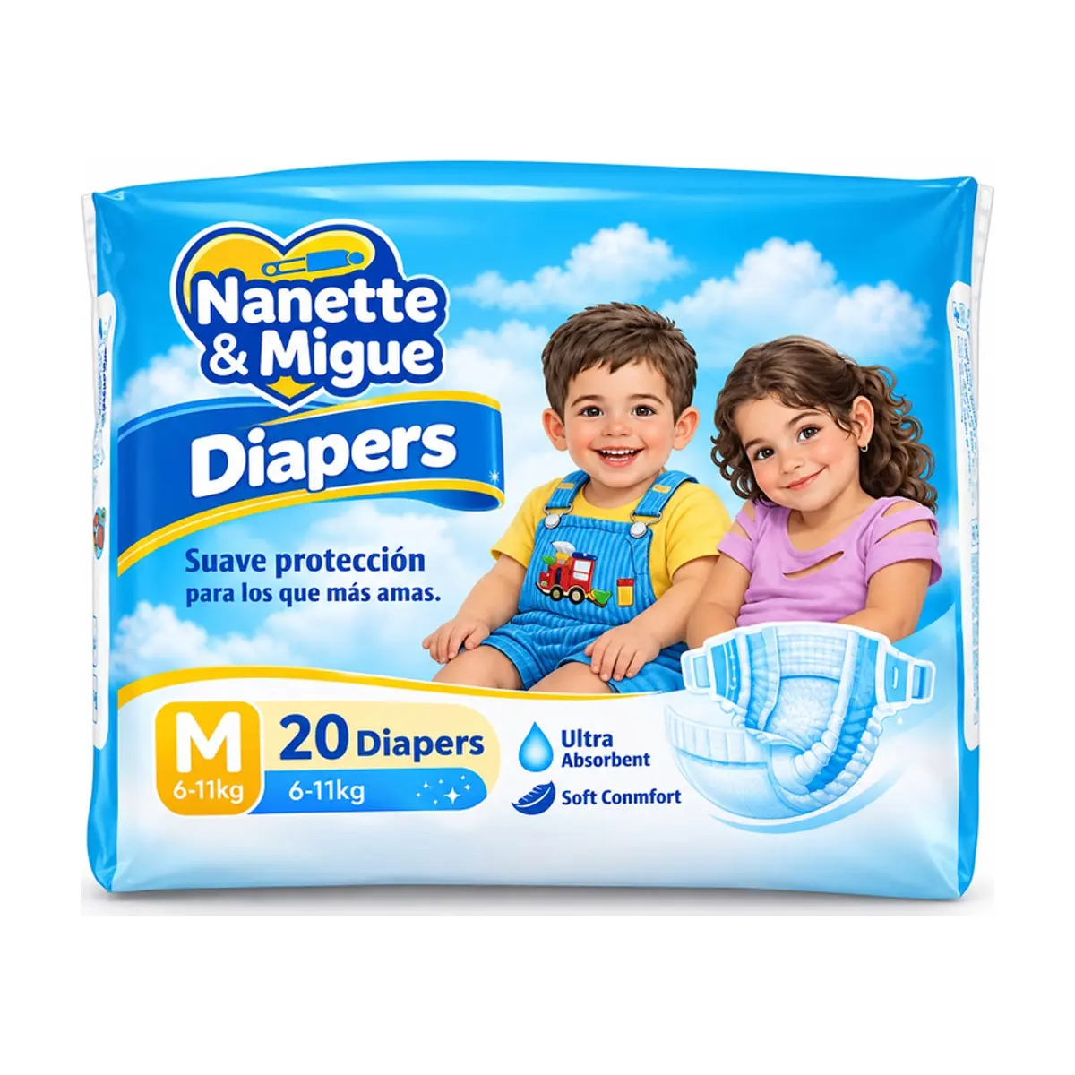 Pañales desechables para bebé talla M Nanette & Migue (20 U)
