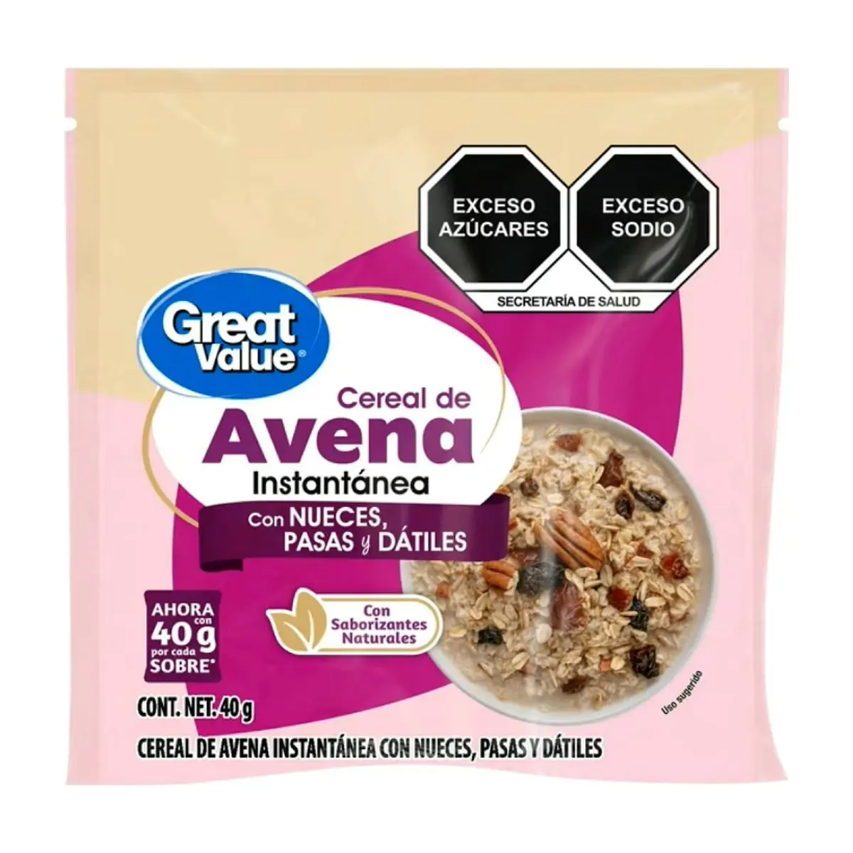 Cereal de avena instantánea con nuece, pasas y dátiles Great Value (40 g / 1.41 oz) - Imagen 1