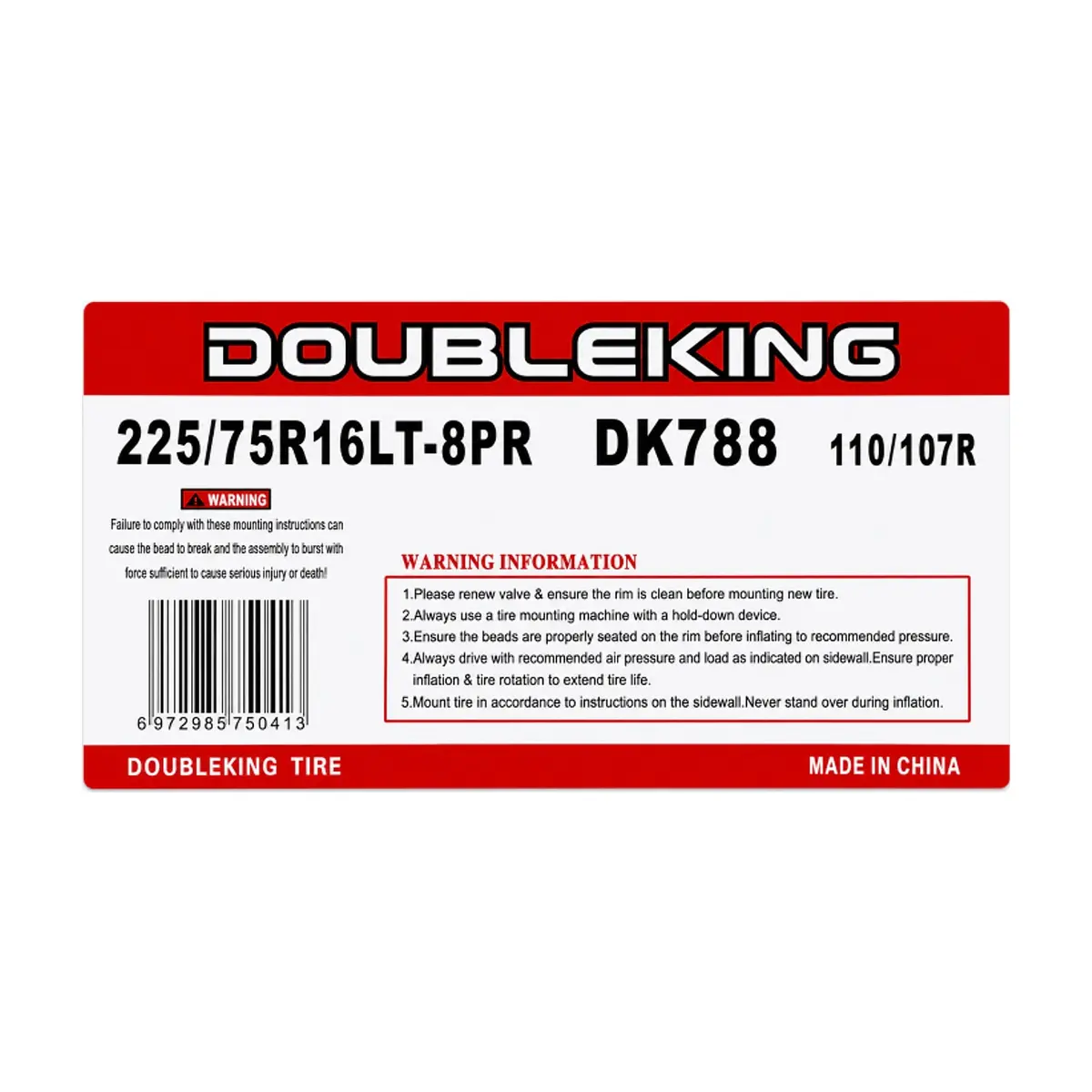 Neumático -goma- para carro 225 / 75 R16 LT-8PR Double King DK788 - Thumbnail 3