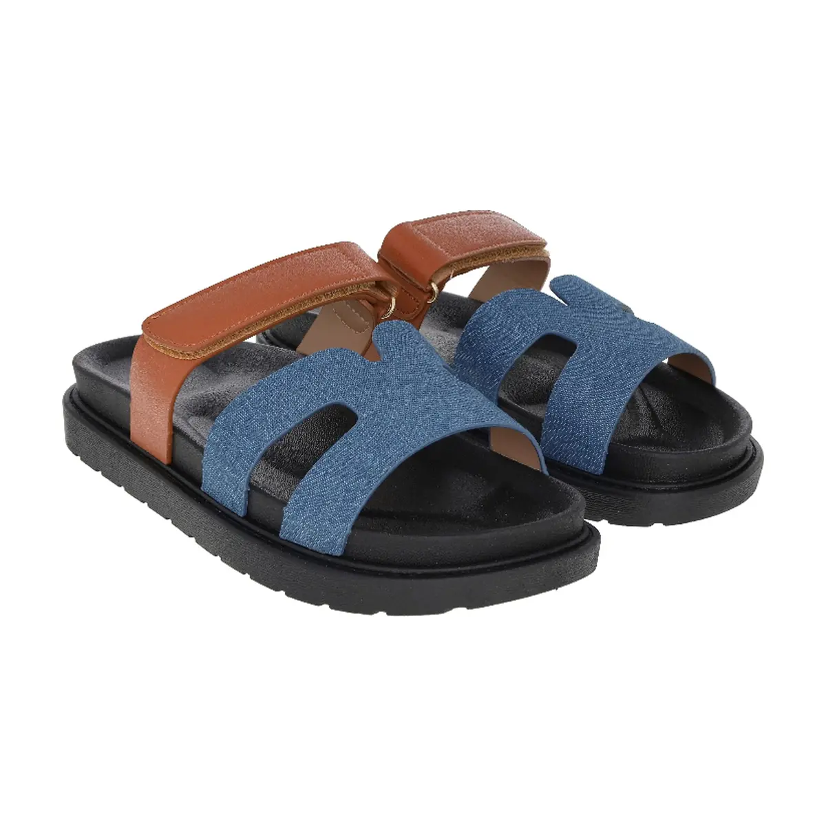 Sandalias planas Blue Jeans y marrón con tira ajustable para mujer Isabella (Talla 39)