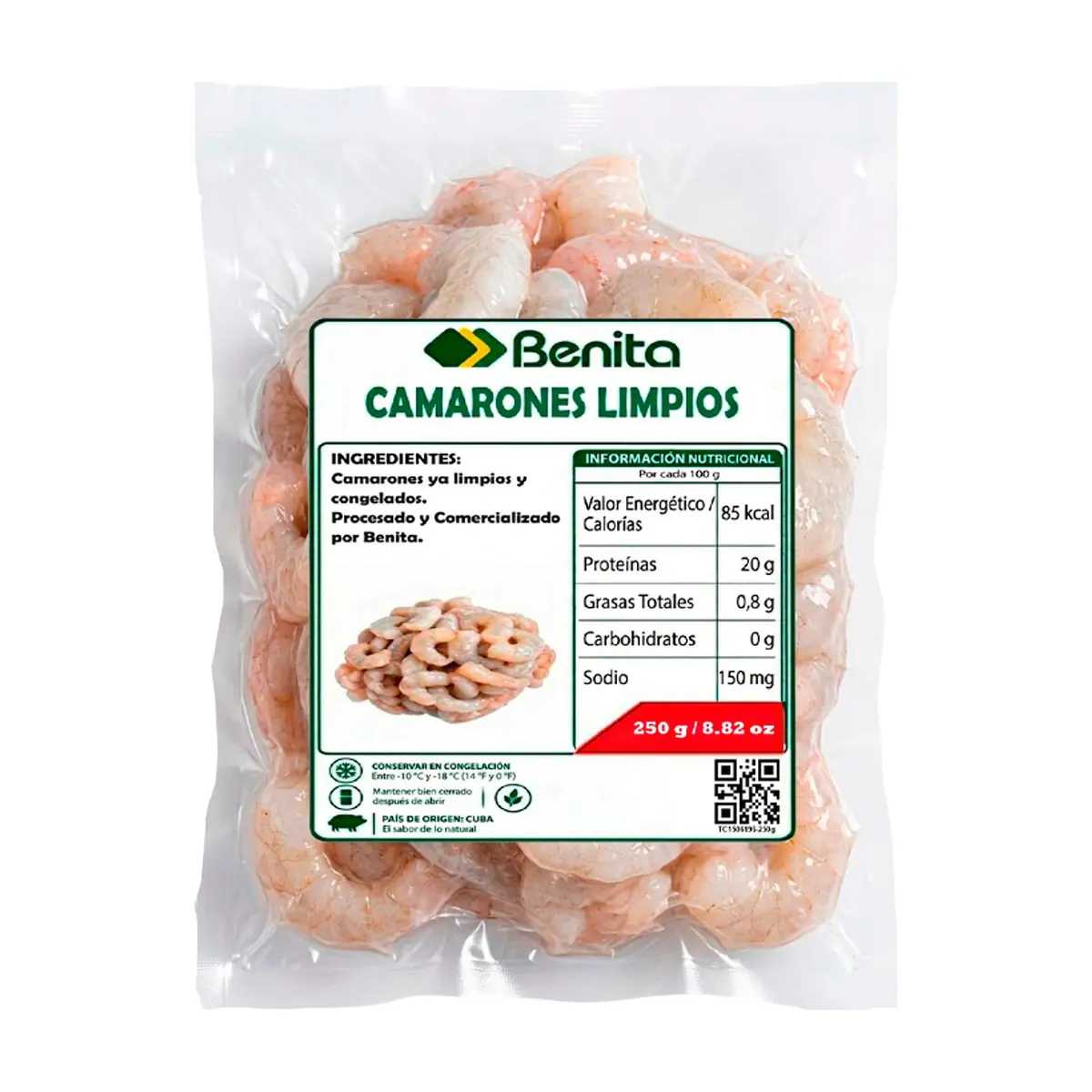 Camarones limpios y congelados Benita (250 g / 8.82 oz) - Miniatura 1