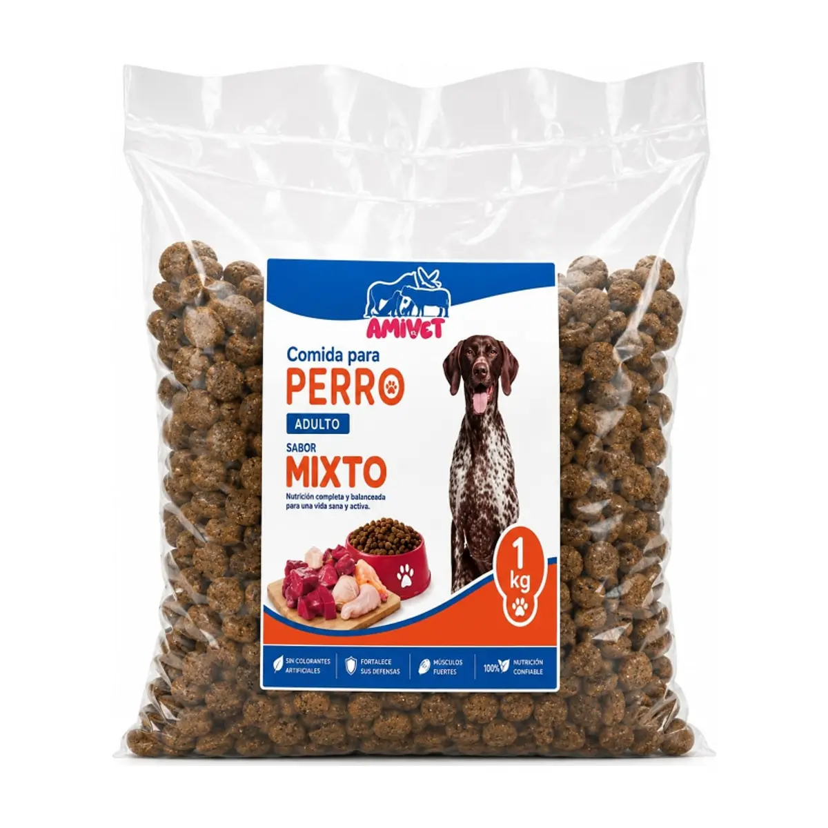 Pienso mixto para perros adultos Amivet (1kg / 2.2 lb)