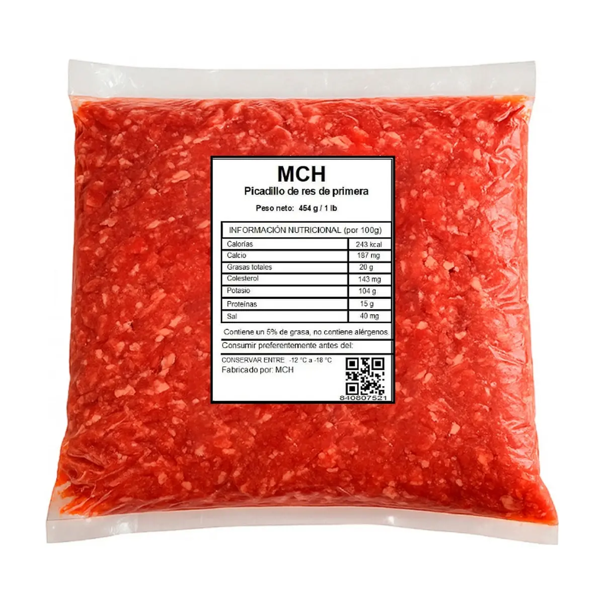 Picadillo de res de primera 5 % de grasa MCH (454 g / 1 lb)