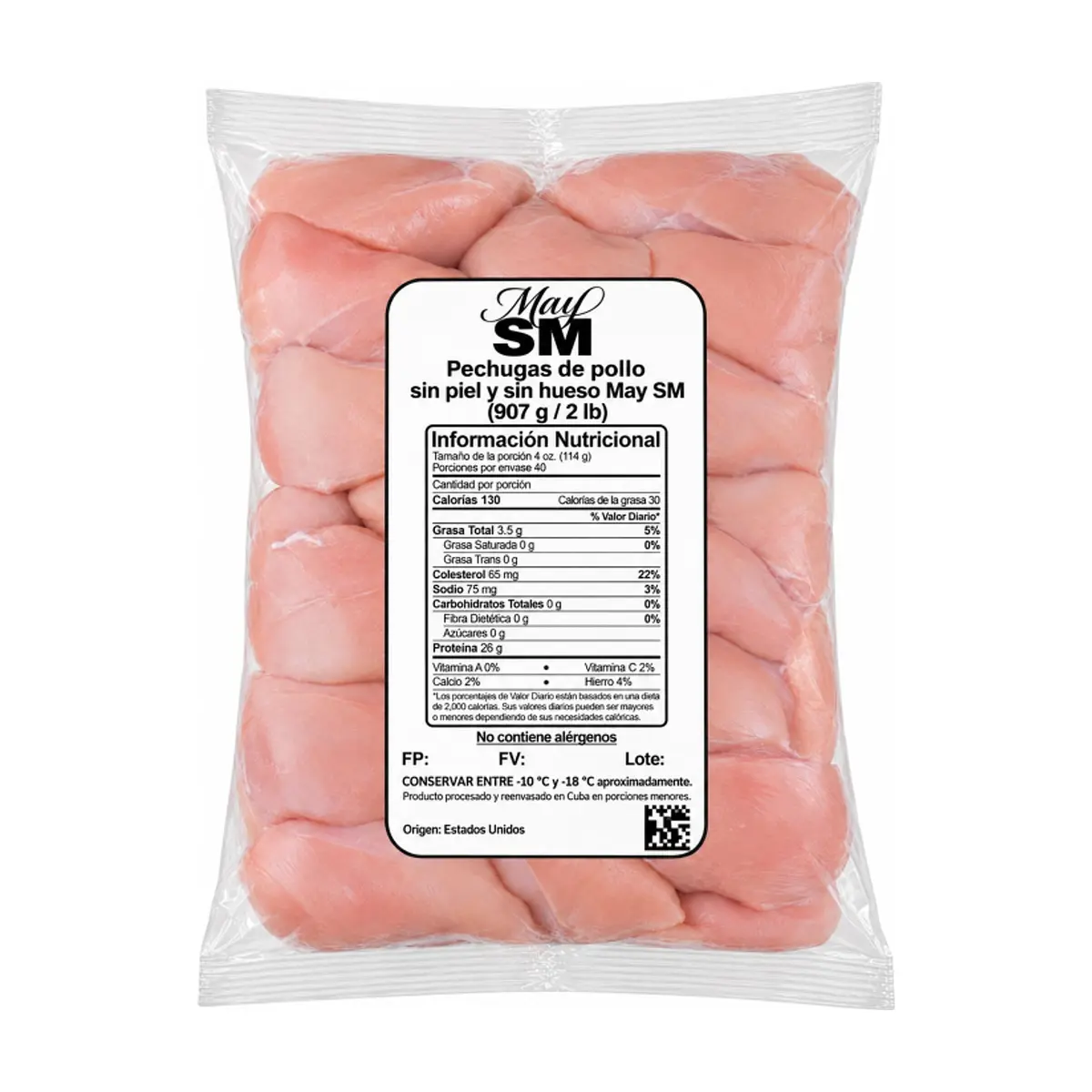 Pechugas de pollo sin piel y sin hueso May SM (907 g / 2 lb)